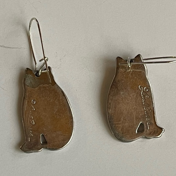 Signed Laurel Burch Silver Tone Cat Earrings - Picture 3 of 4